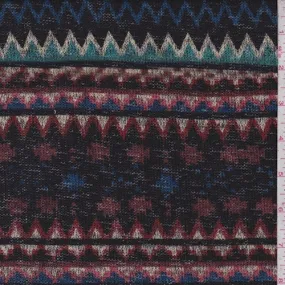 4 3/8 YD PC-Black/Spruce/Royal Aztec Stripe Sweater Knit Fabric