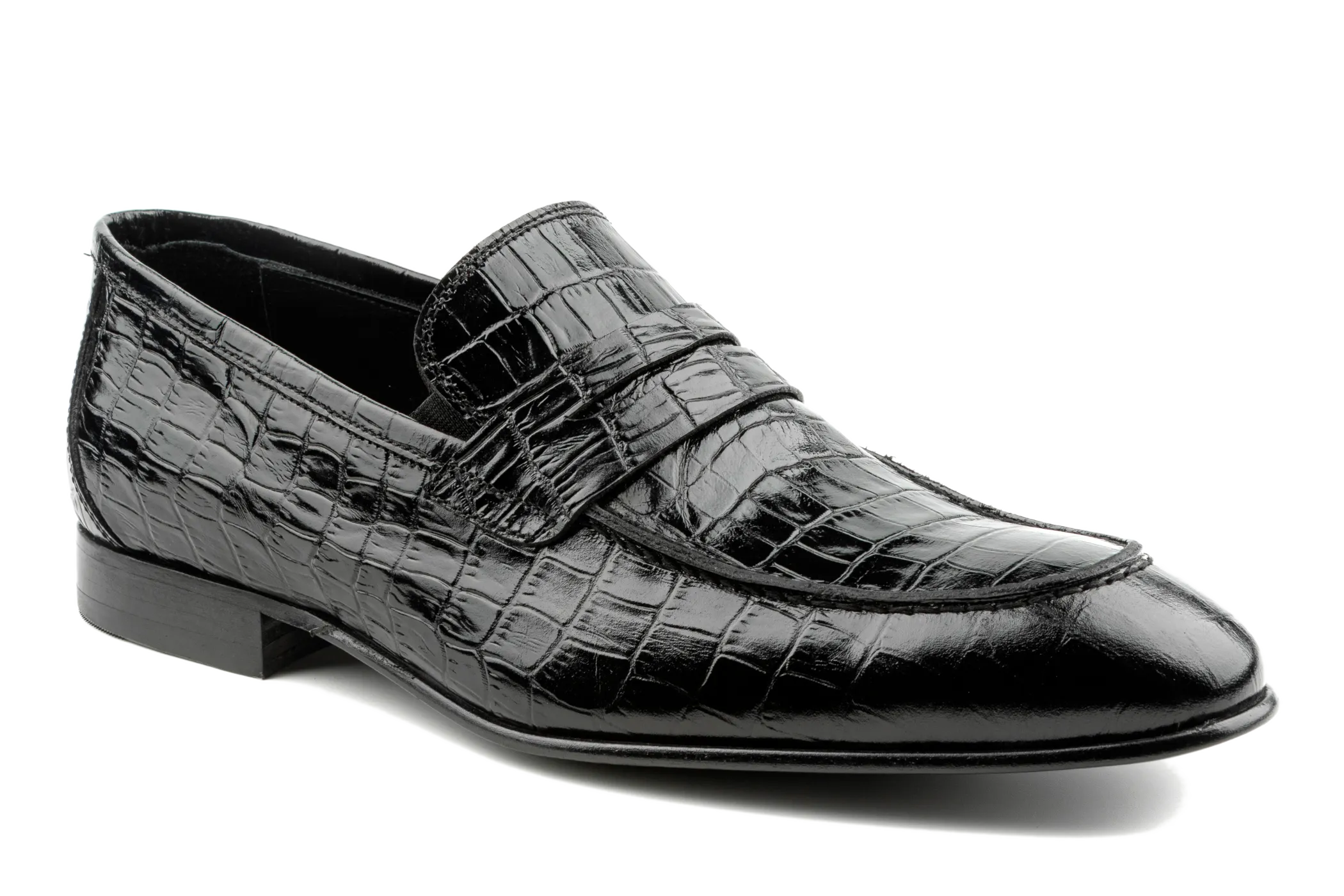 Alligator Pattern Leather Loafers for Men, Men's Leather Penny Loafers, Moccasin,  Toe Men's Black Leather Loafers : Loy by Debbano