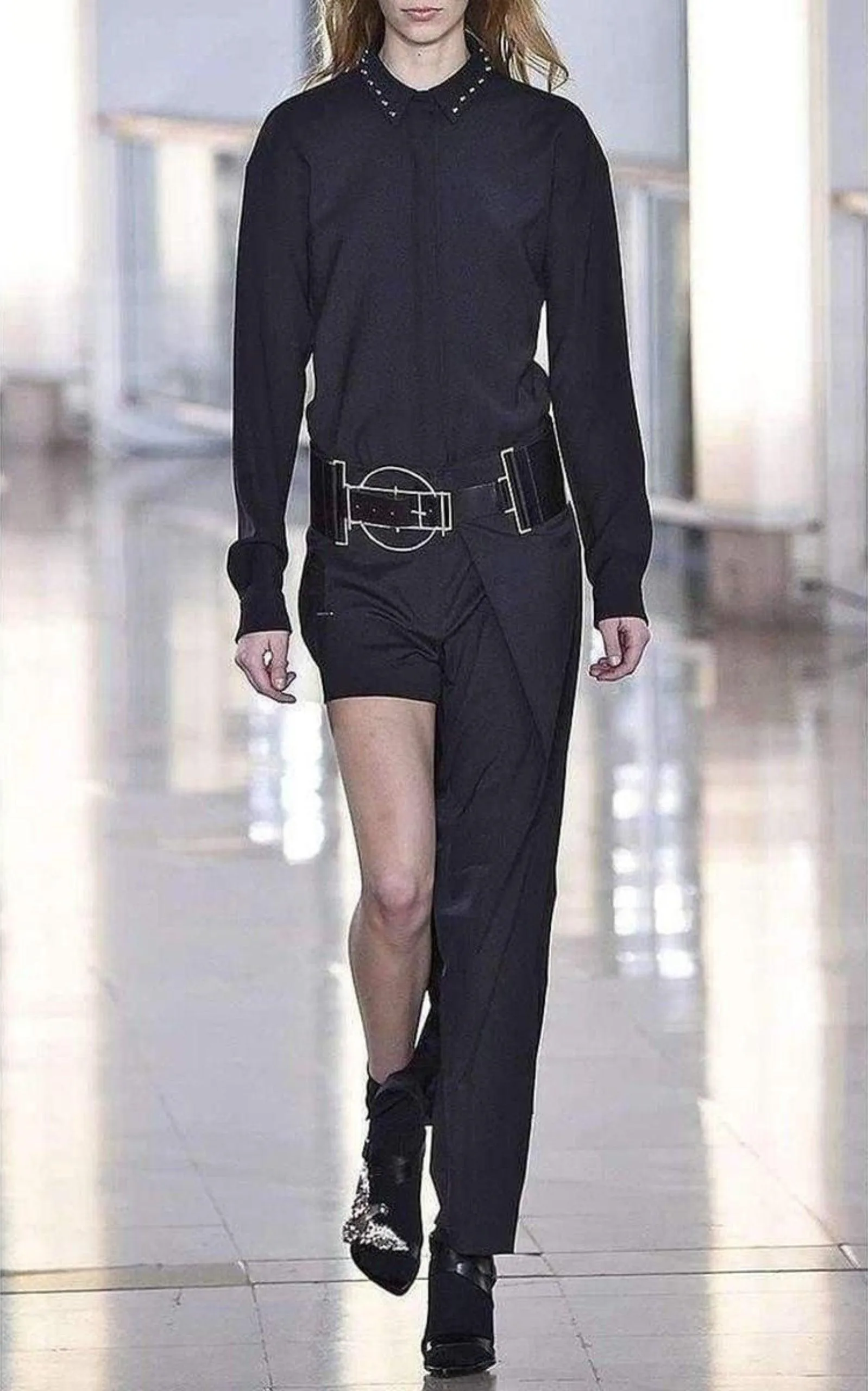 Asymmetric Black Pants-Shorts