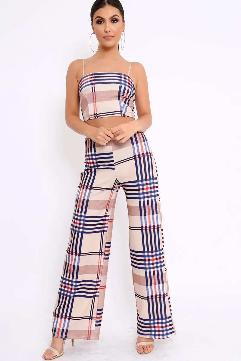 Beige Check Crop Top and Trousers Co-Ord - Mahli