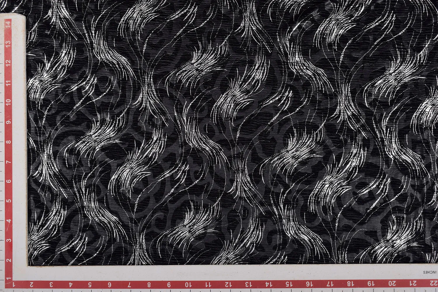 Black Abstract  Foil Printed Pleated Knit Fabric