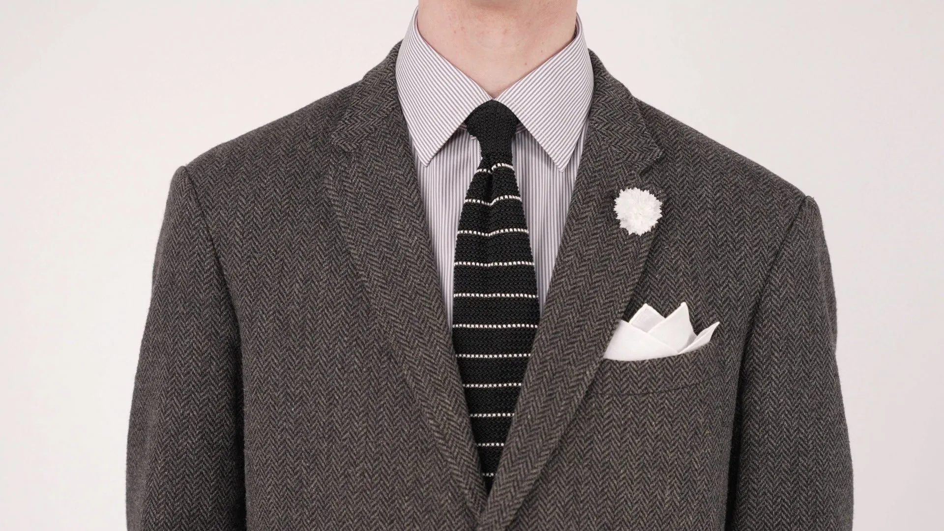 Black & White Striped Silk Knit Tie