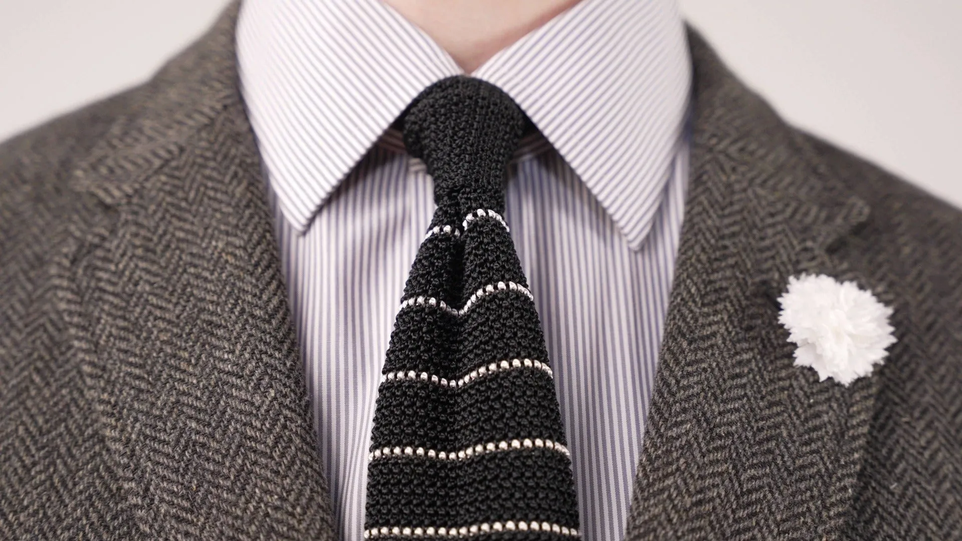 Black & White Striped Silk Knit Tie