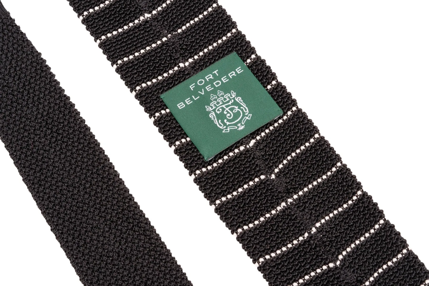 Black & White Striped Silk Knit Tie