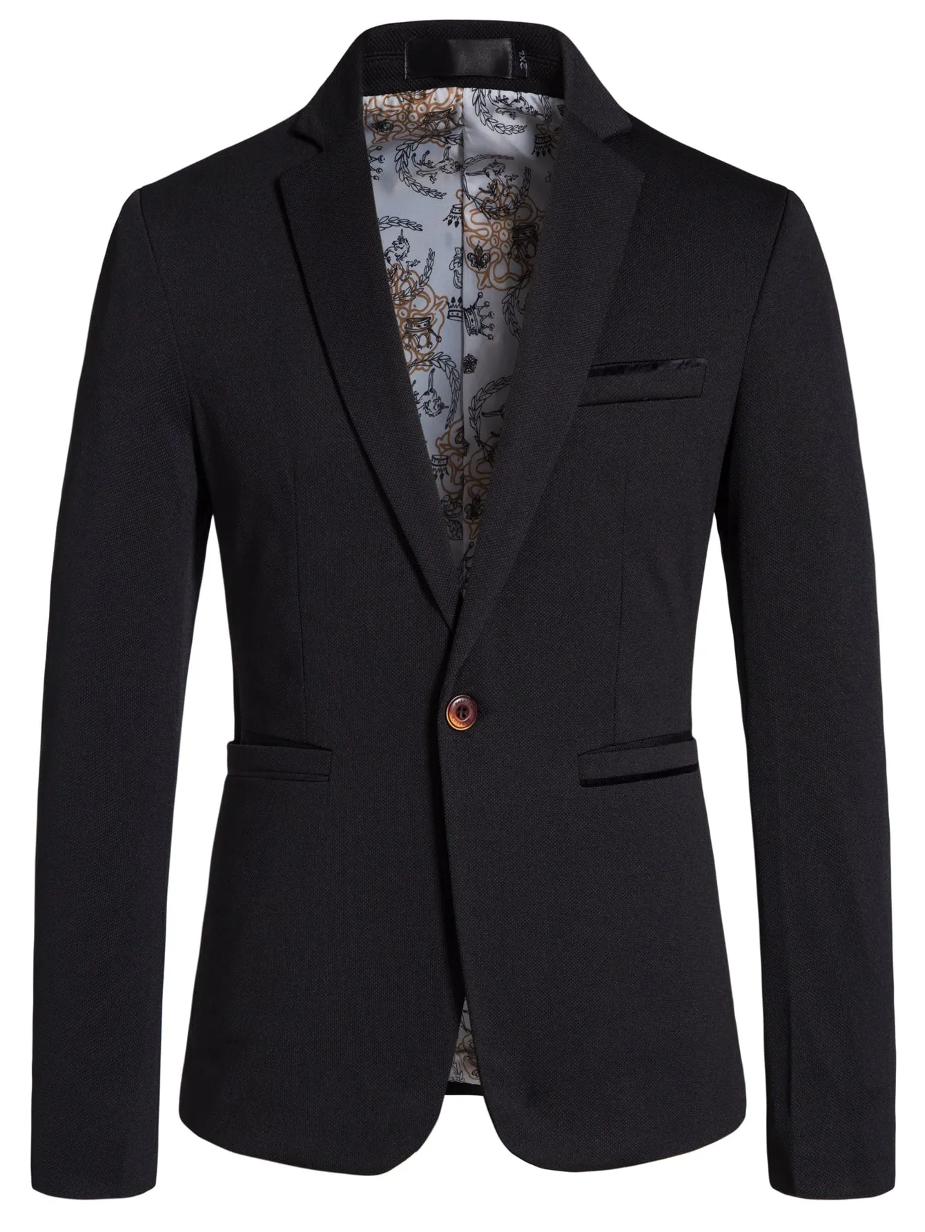 Black Single Button Double Pocket Blazer