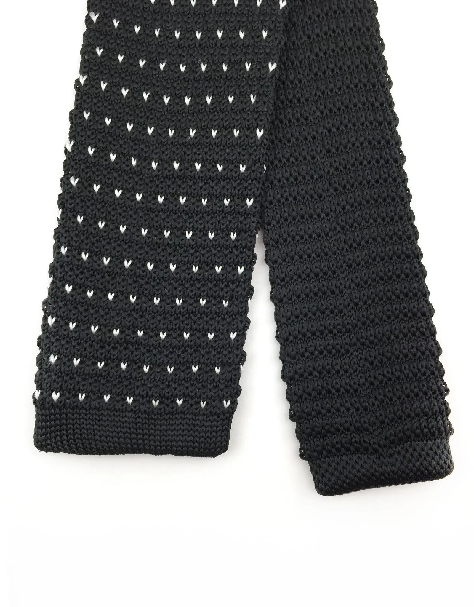 Black Skinny Knitted Tie with White Speckles