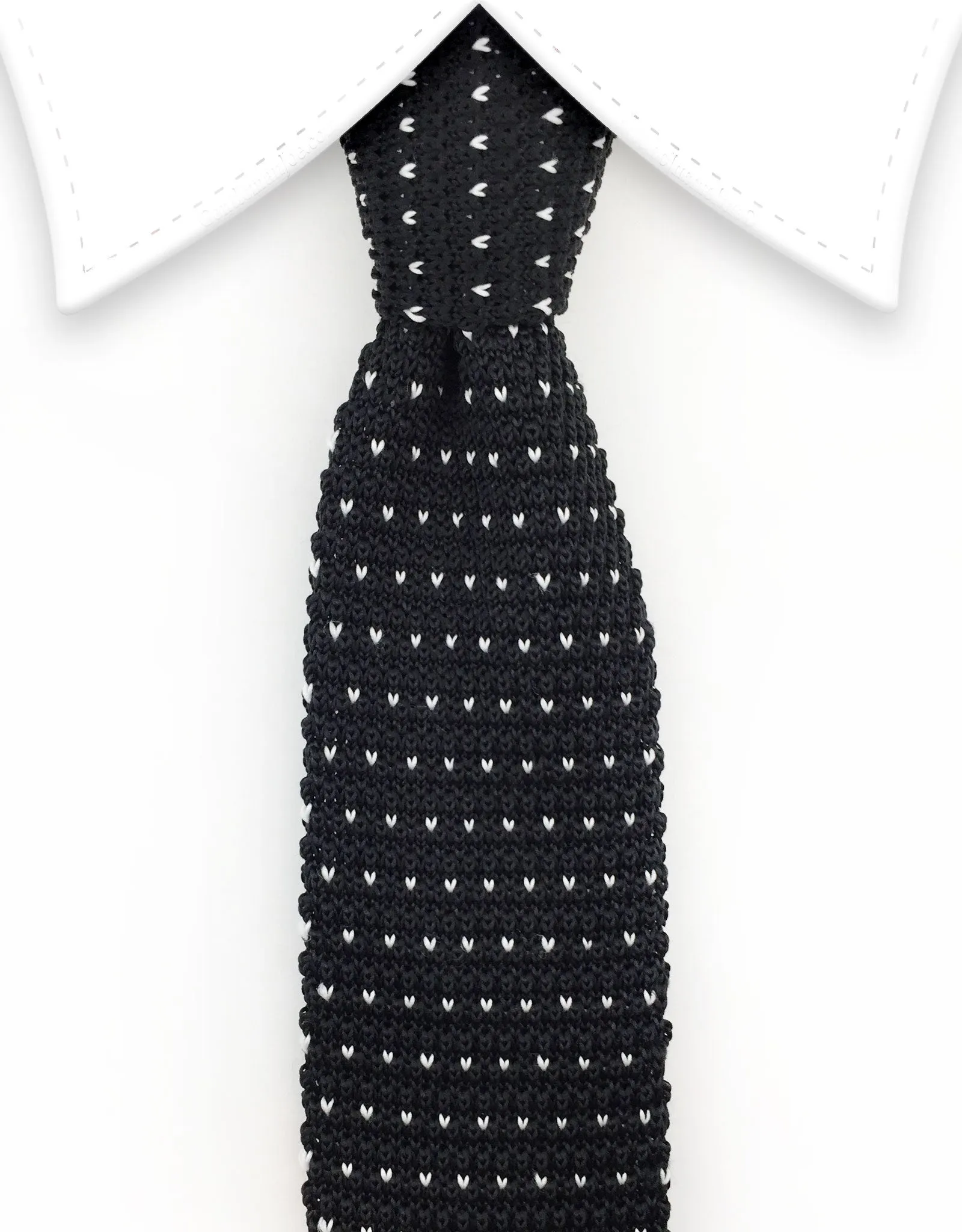 Black Skinny Knitted Tie with White Speckles