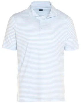 Blue and White Striped Jersey Short Sleeve Polo