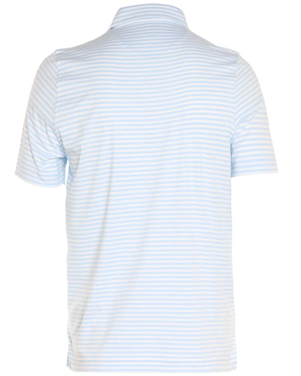 Blue and White Striped Jersey Short Sleeve Polo