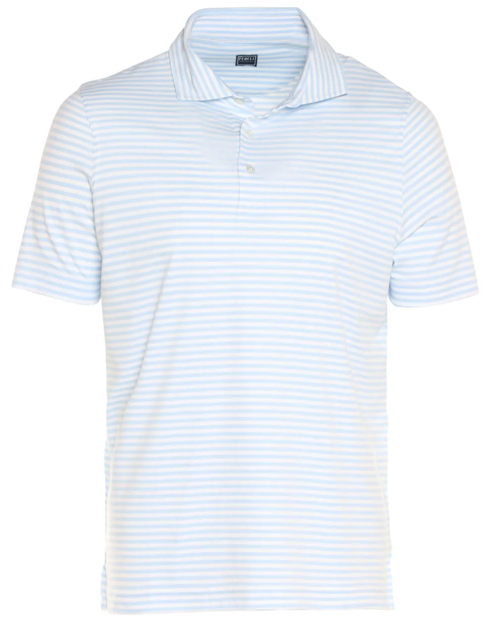 Blue and White Striped Jersey Short Sleeve Polo