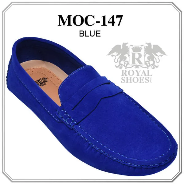 Blue royal shoes suede leather men's summer loafer