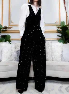 Brewster Jumpsuit In Black Velvet Pearl