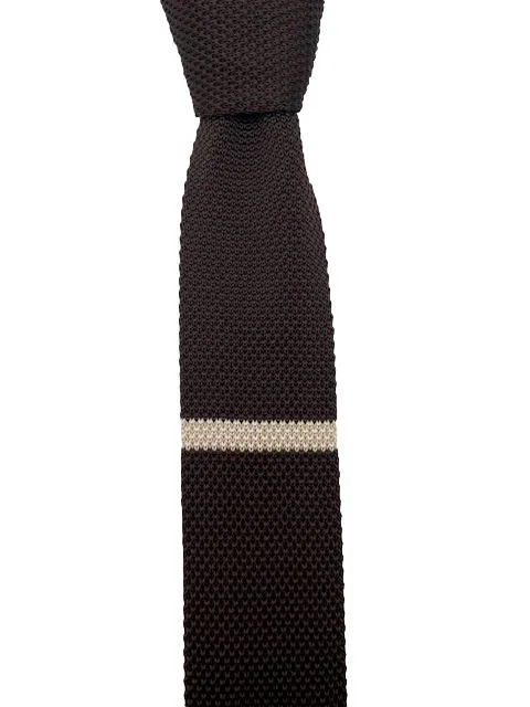 Brown Knit Tie with Singular Beige Stripe