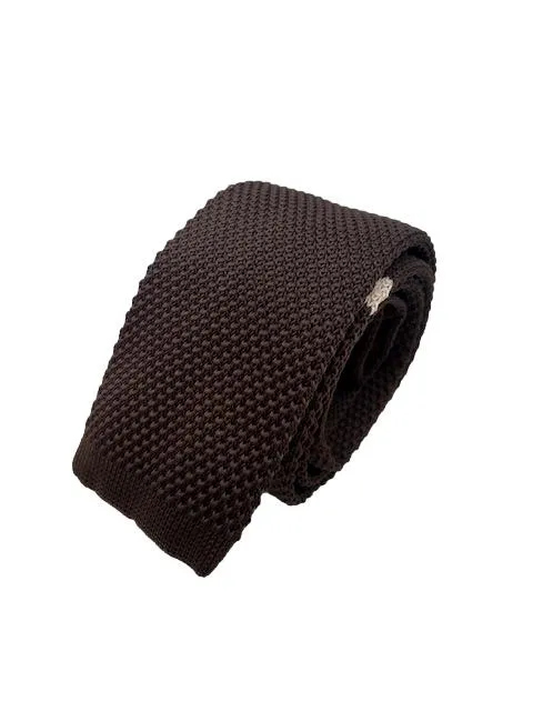 Brown Knit Tie with Singular Beige Stripe