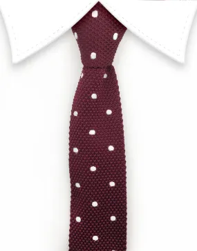 Burgundy & White Polka Dot Knit Tie