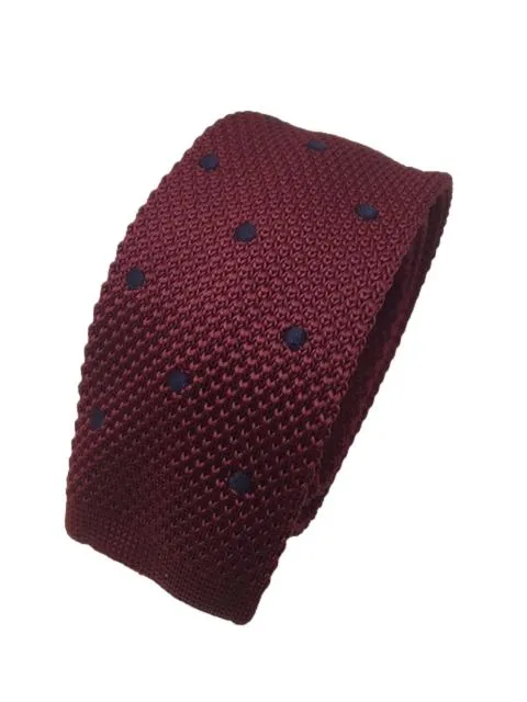 Burgundy and Navy Blue Polka Dot Men's Knitted Tie