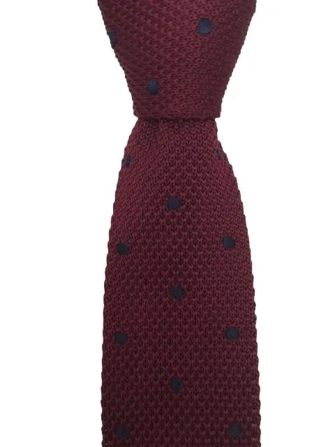 Burgundy and Navy Blue Polka Dot Men's Knitted Tie