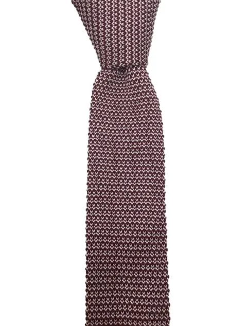 Burgundy and White Men's Knitted Tie