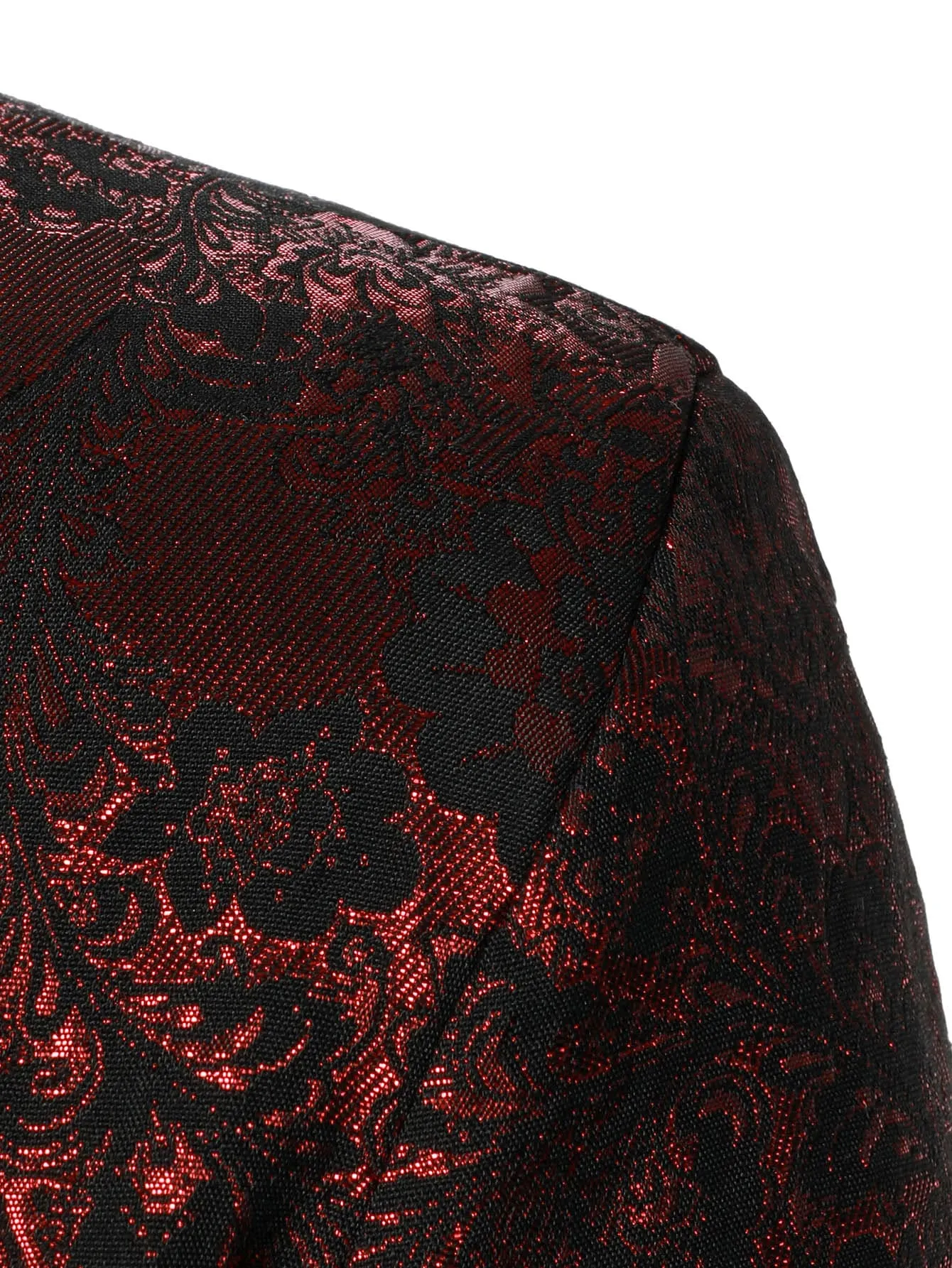 Burgundy Floral Jacquard Shawl Collar Single Button Blazer