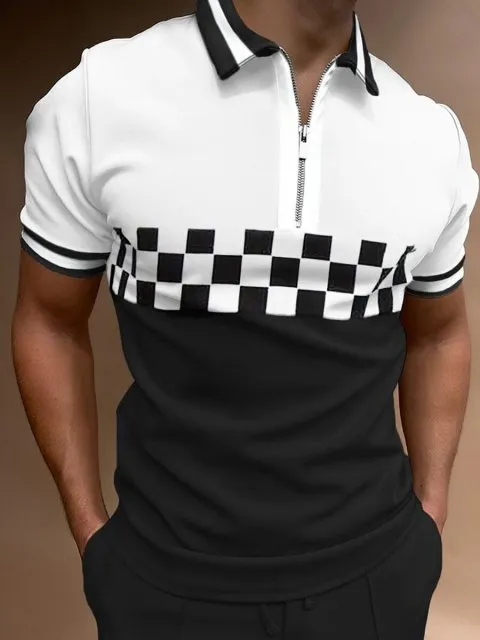 Casual Short Sleeves Striped Print Lapel Polo Shirts