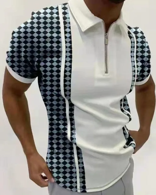 Casual Short Sleeves Striped Print Lapel Polo Shirts