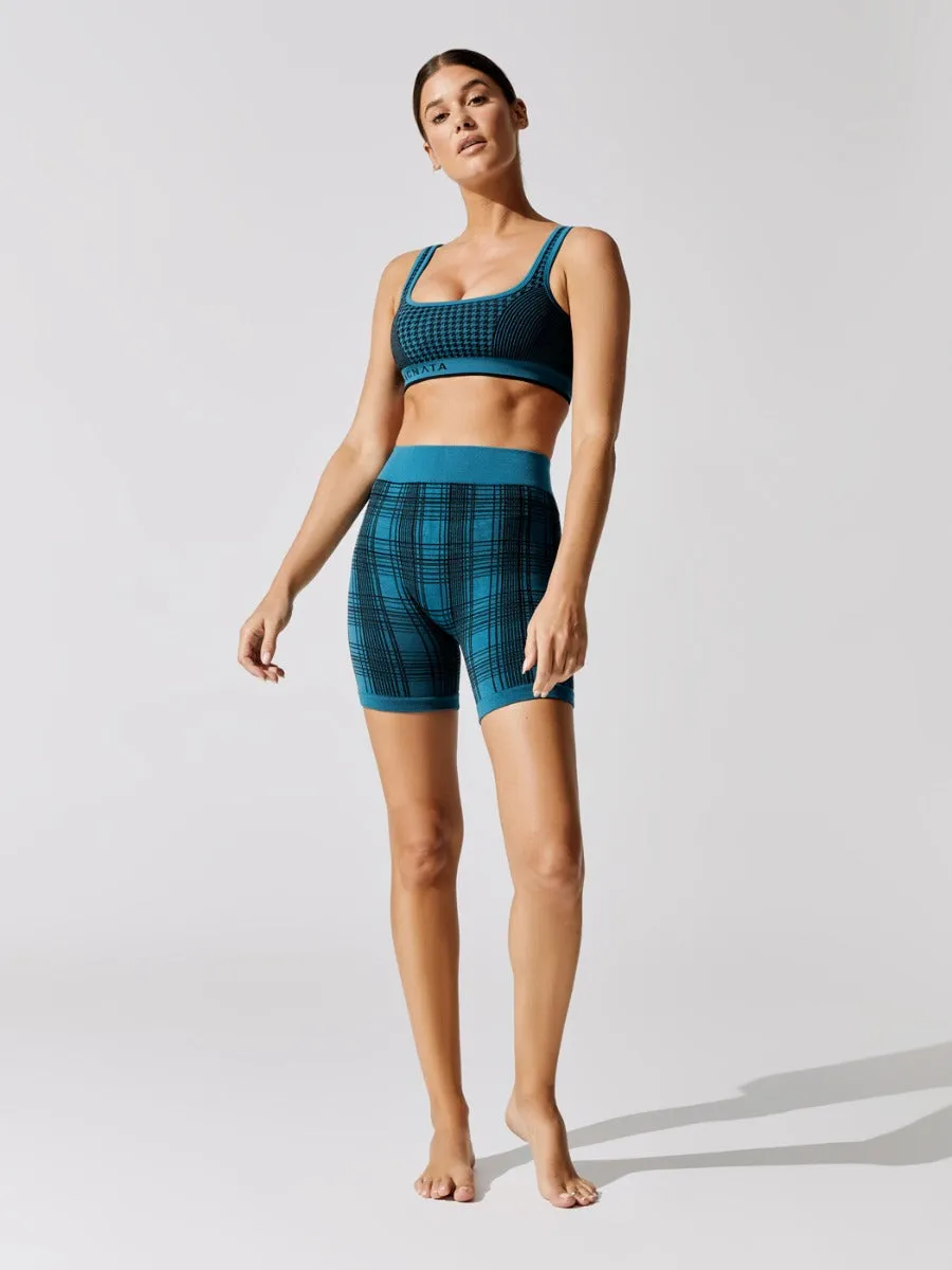 Check-back Biker Short - Teal-Black