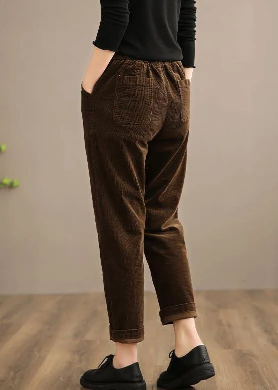 Chic Spring Women Trousers Vintage Chocolate Sewing Elastic Waist Patchwork Pant