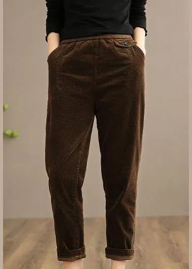 Chic Spring Women Trousers Vintage Chocolate Sewing Elastic Waist Patchwork Pant