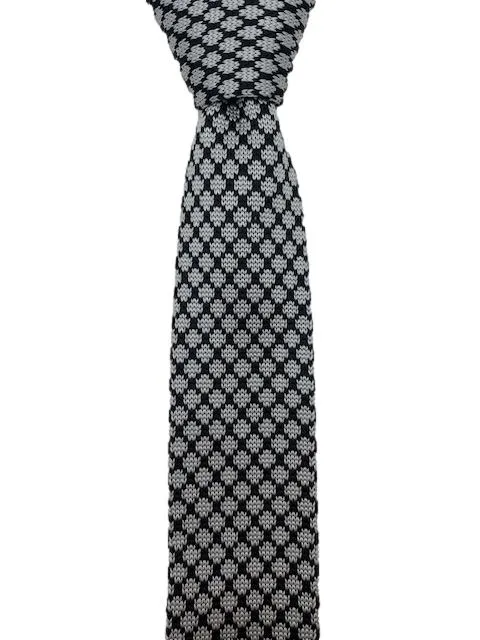 Classy Black and Silver Motif Knitted Men's Tie