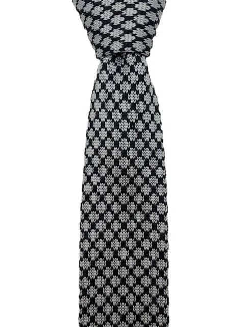 Classy Black and Silver Motif Knitted Men's Tie