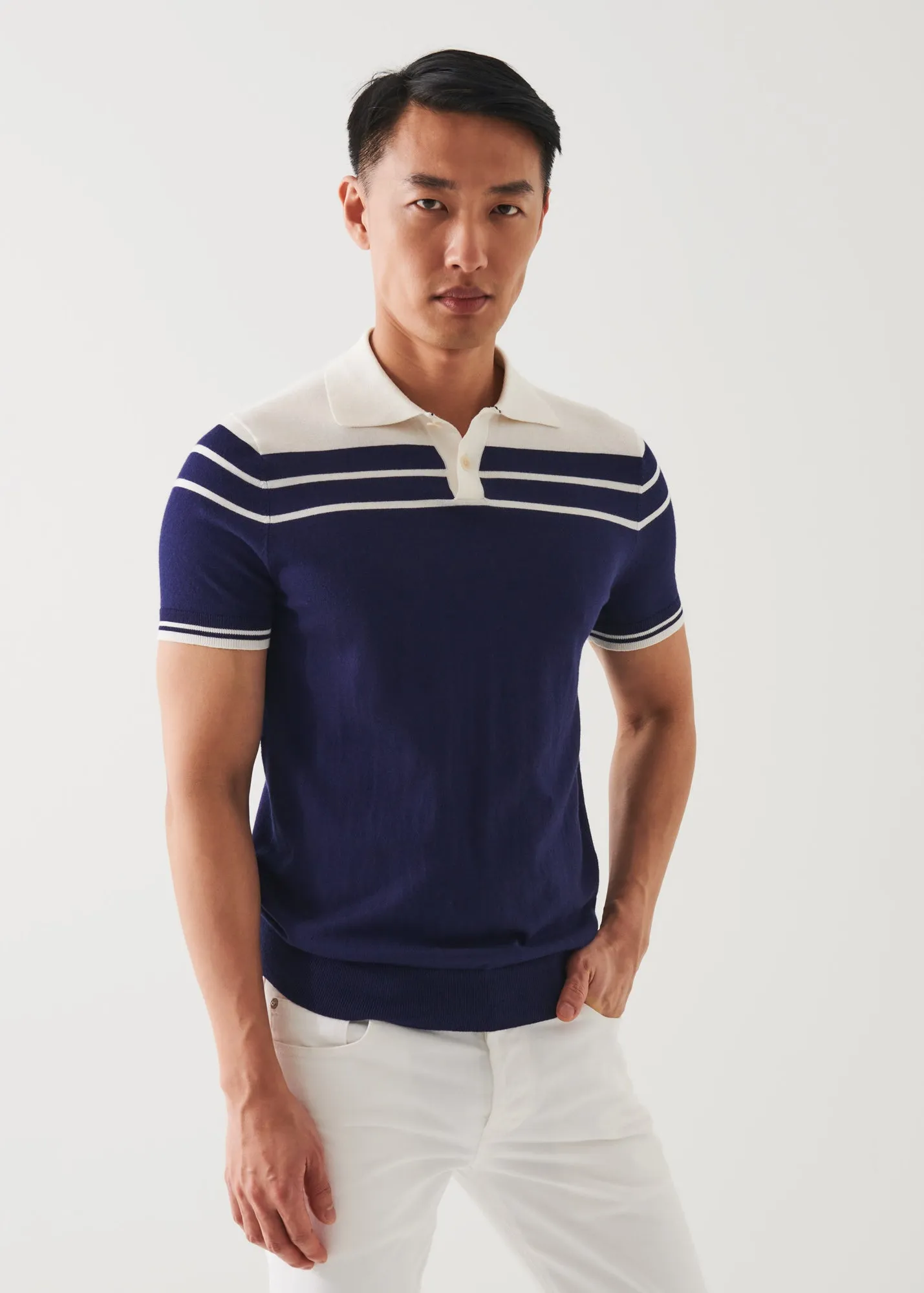 Cotton Blend Striped Polo