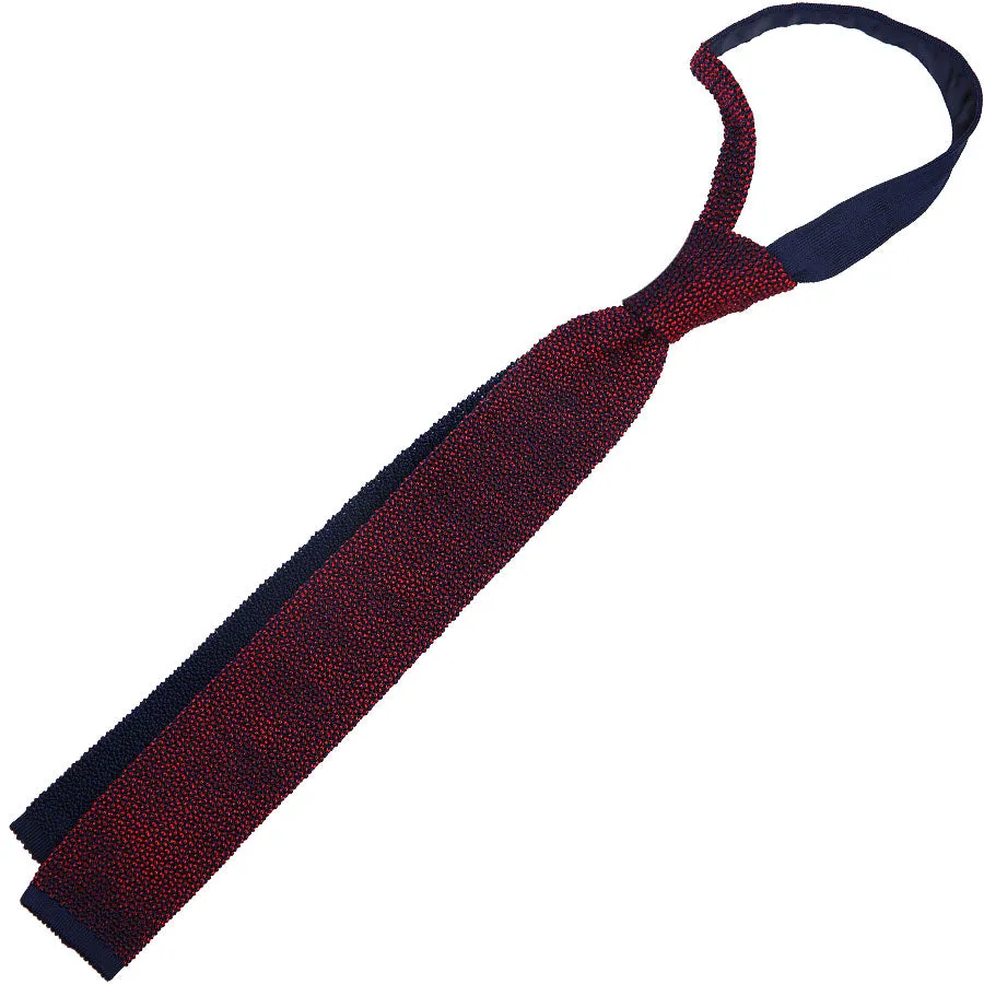 Crunchy Silk Knit Tie - Cherry / Navy Mottled