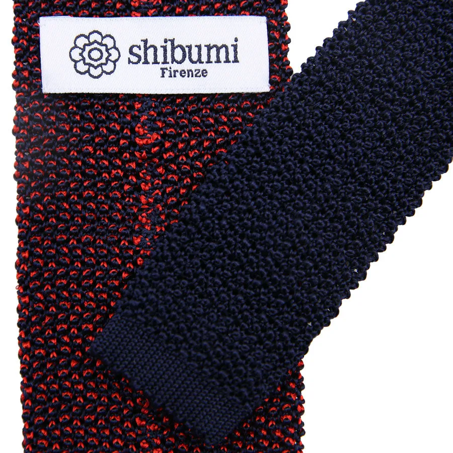 Crunchy Silk Knit Tie - Cherry / Navy Mottled