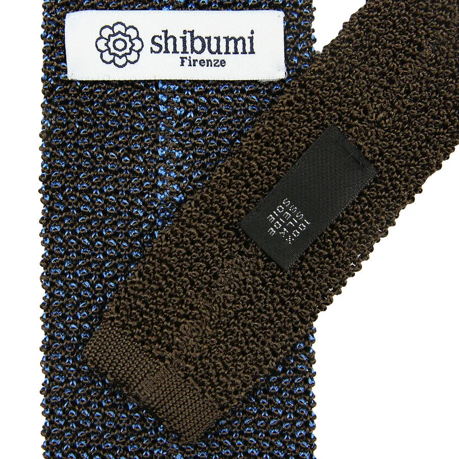 Crunchy Silk Knit Tie - Powder Blue / Brown Mottled