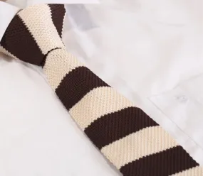 Dark Brown Striped Skinny Knit Tie