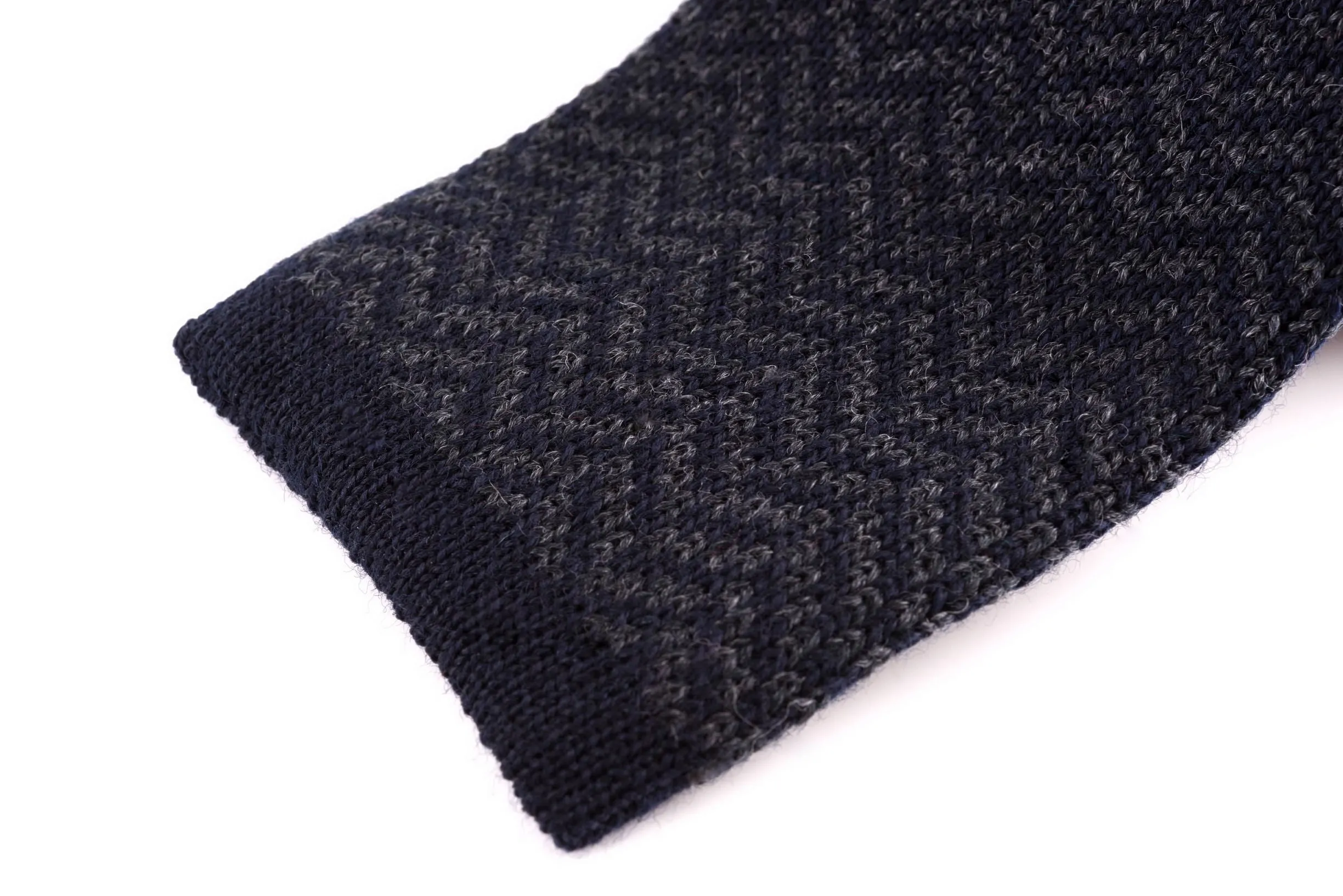 Dark Gray & Navy Herringbone Wool Knit Tie