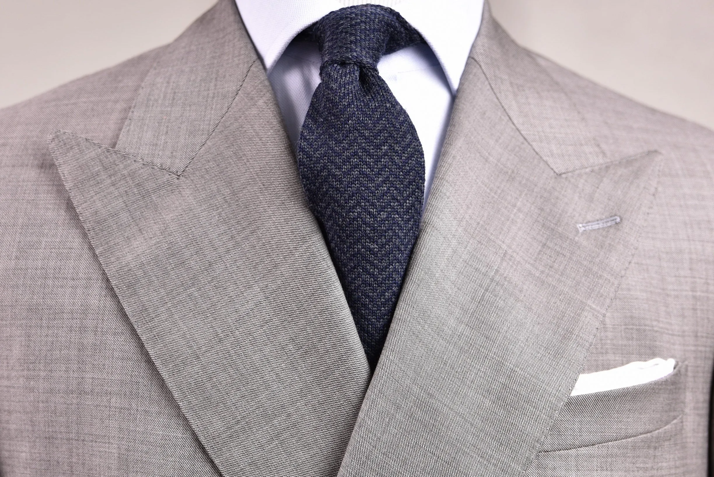 Dark Gray & Navy Herringbone Wool Knit Tie