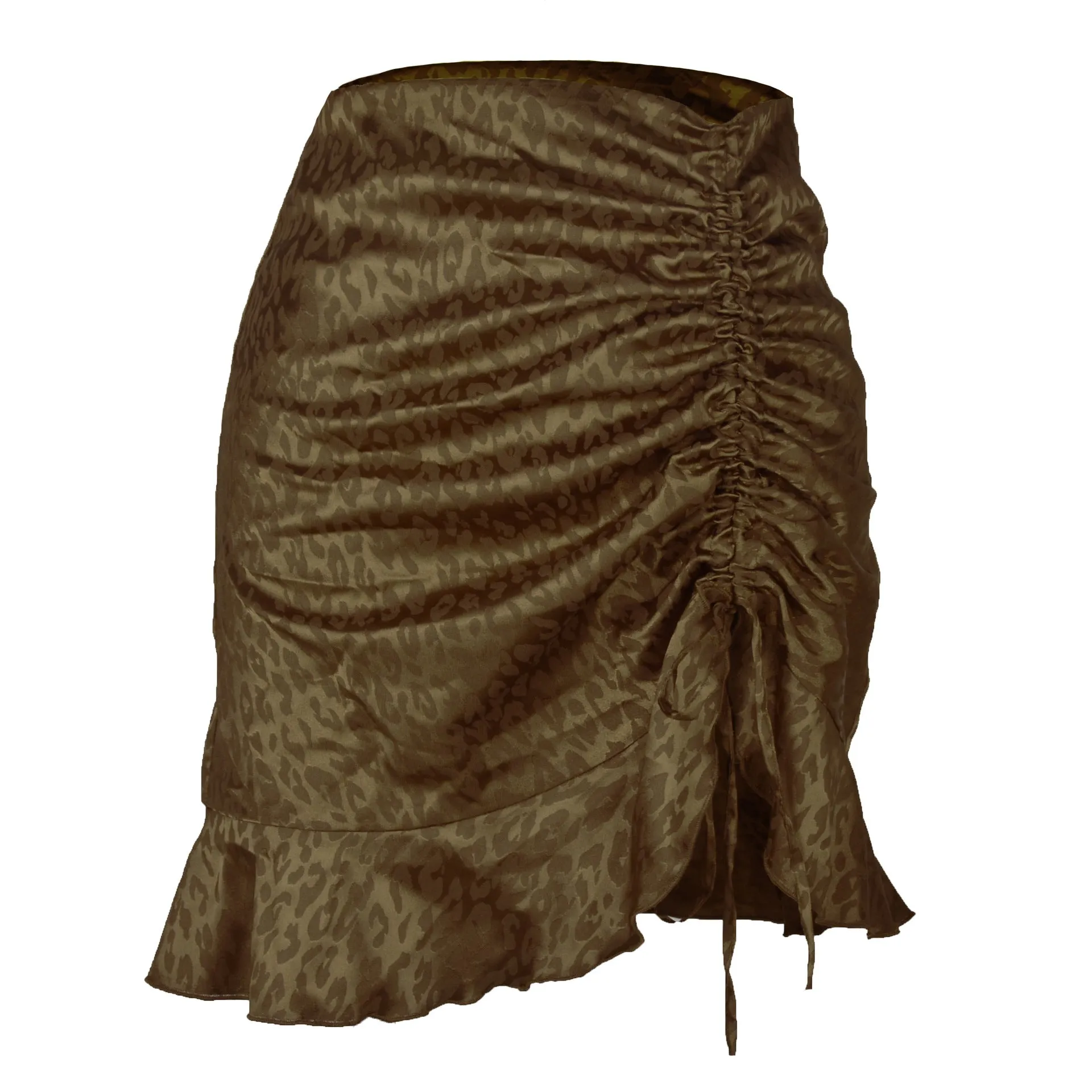 Drawstring Pleated Leopard Sexy Jacquard Satin Mermaid Skirts