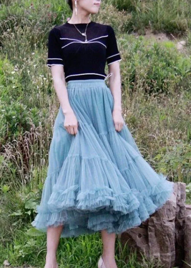 Fashion Blue Patchwork Circle Cute pleated dress Fall Skirt