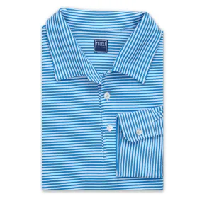 FEDELI Blue Striped Cotton Light Pique Long Sleeve Polo Shirt EU 58 NEW US 3XL