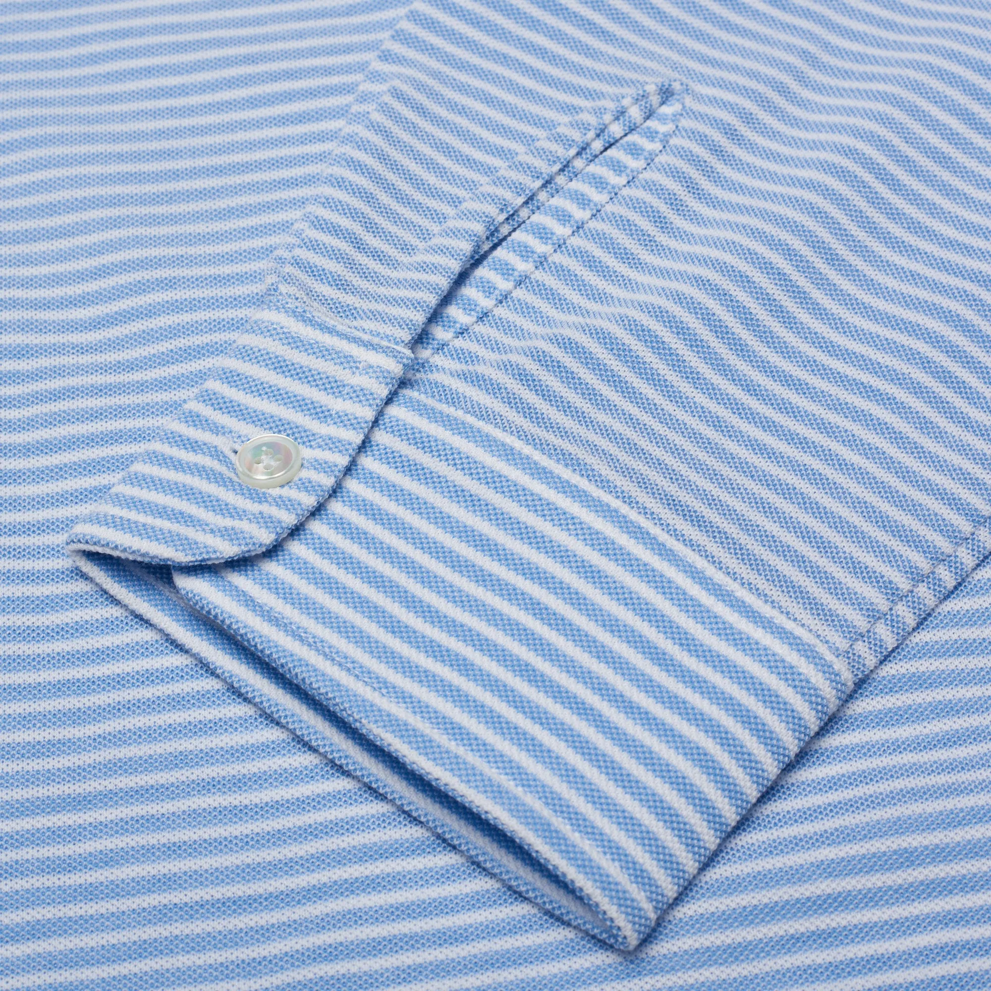 FEDELI Light Blue Striped Cotton Light Pique Long Sleeve Polo Shirt EU 58 NEW US 3XL