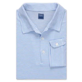 FEDELI Light Blue Striped Cotton Light Pique Long Sleeve Polo Shirt EU 58 NEW US 3XL