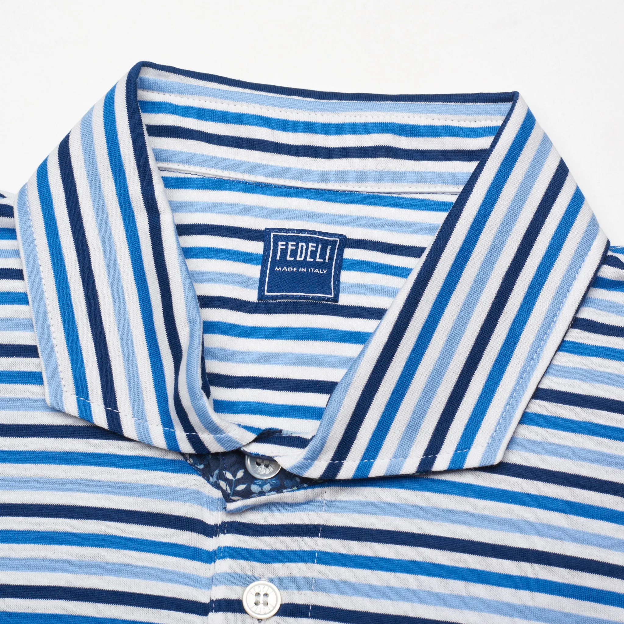 FEDELI "Manuel" Blue-White Striped Cotton Jersey Polo Shirt EU 58 NEW US 3XL