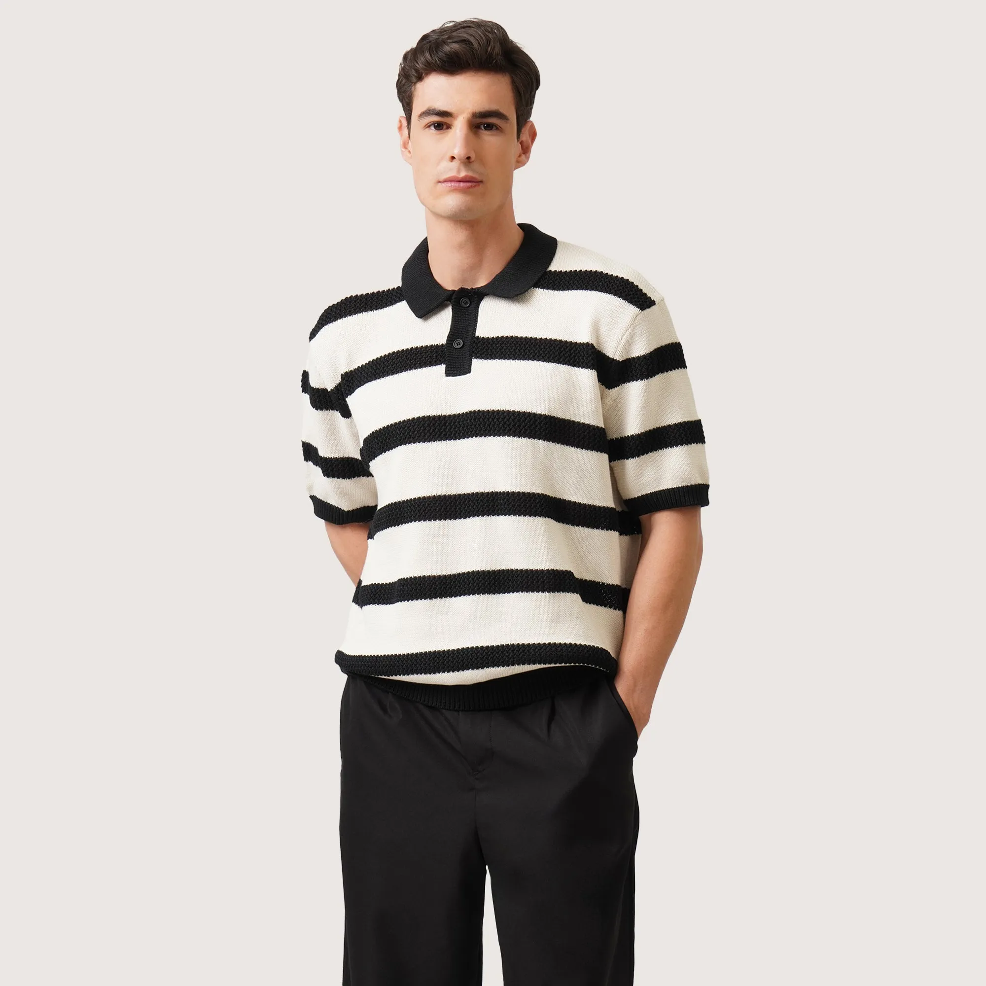 Flat Knit Striped Polo