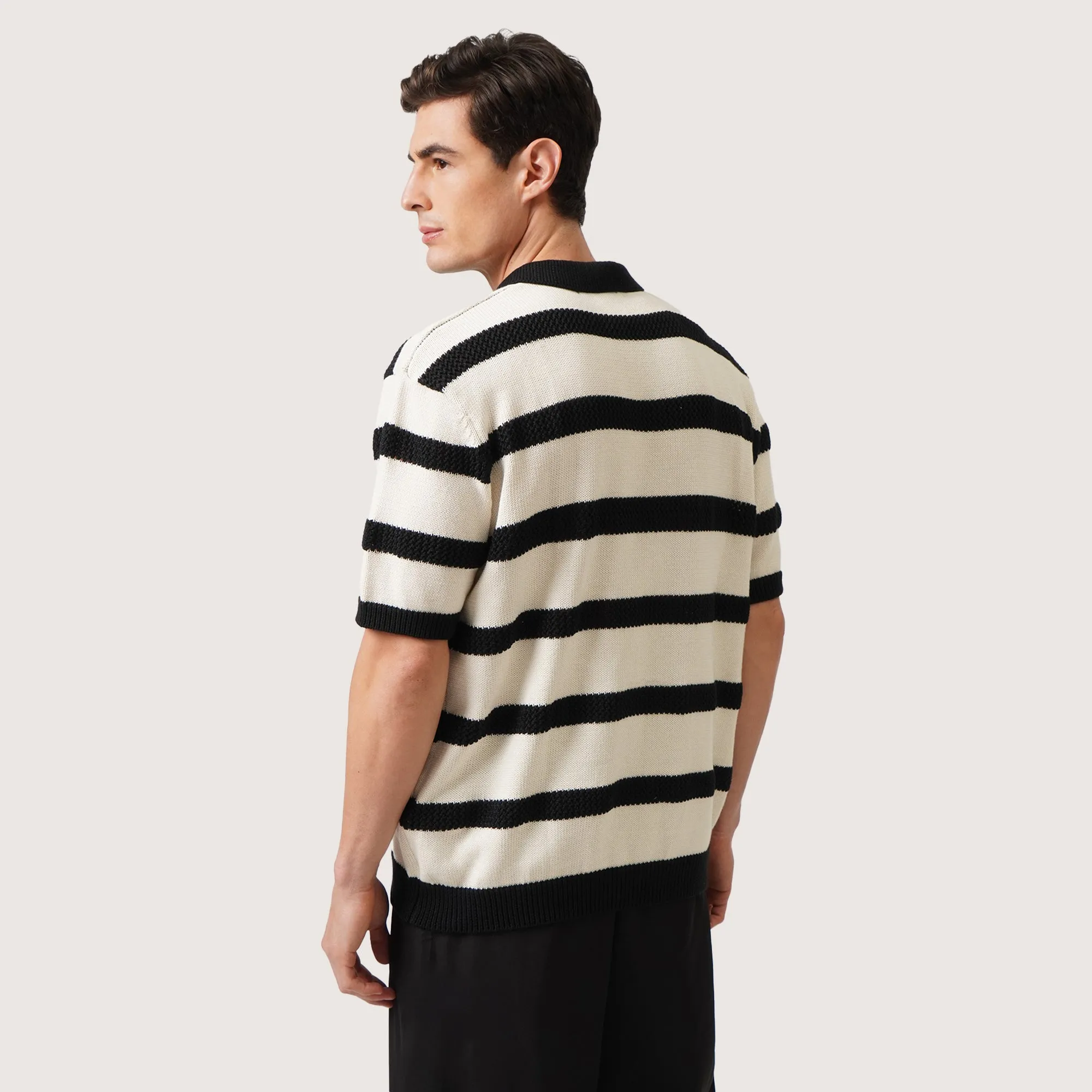 Flat Knit Striped Polo