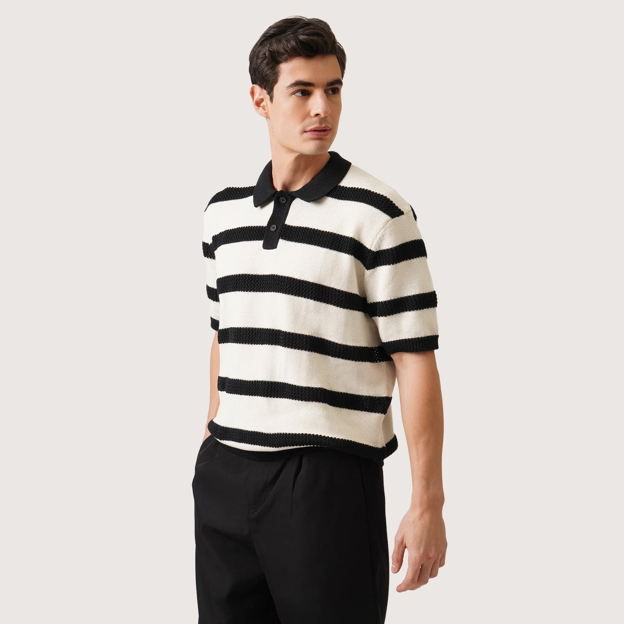 Flat Knit Striped Polo