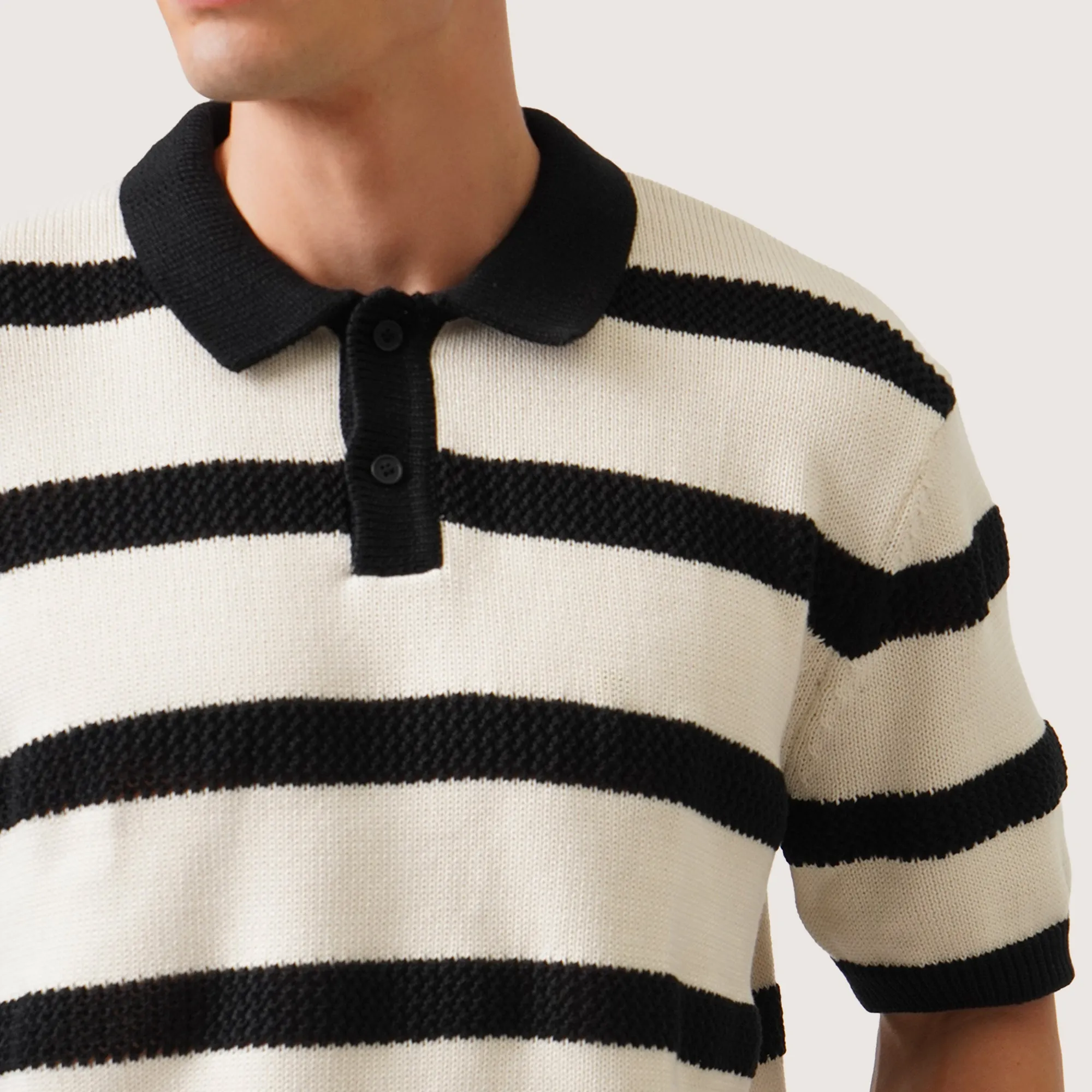 Flat Knit Striped Polo