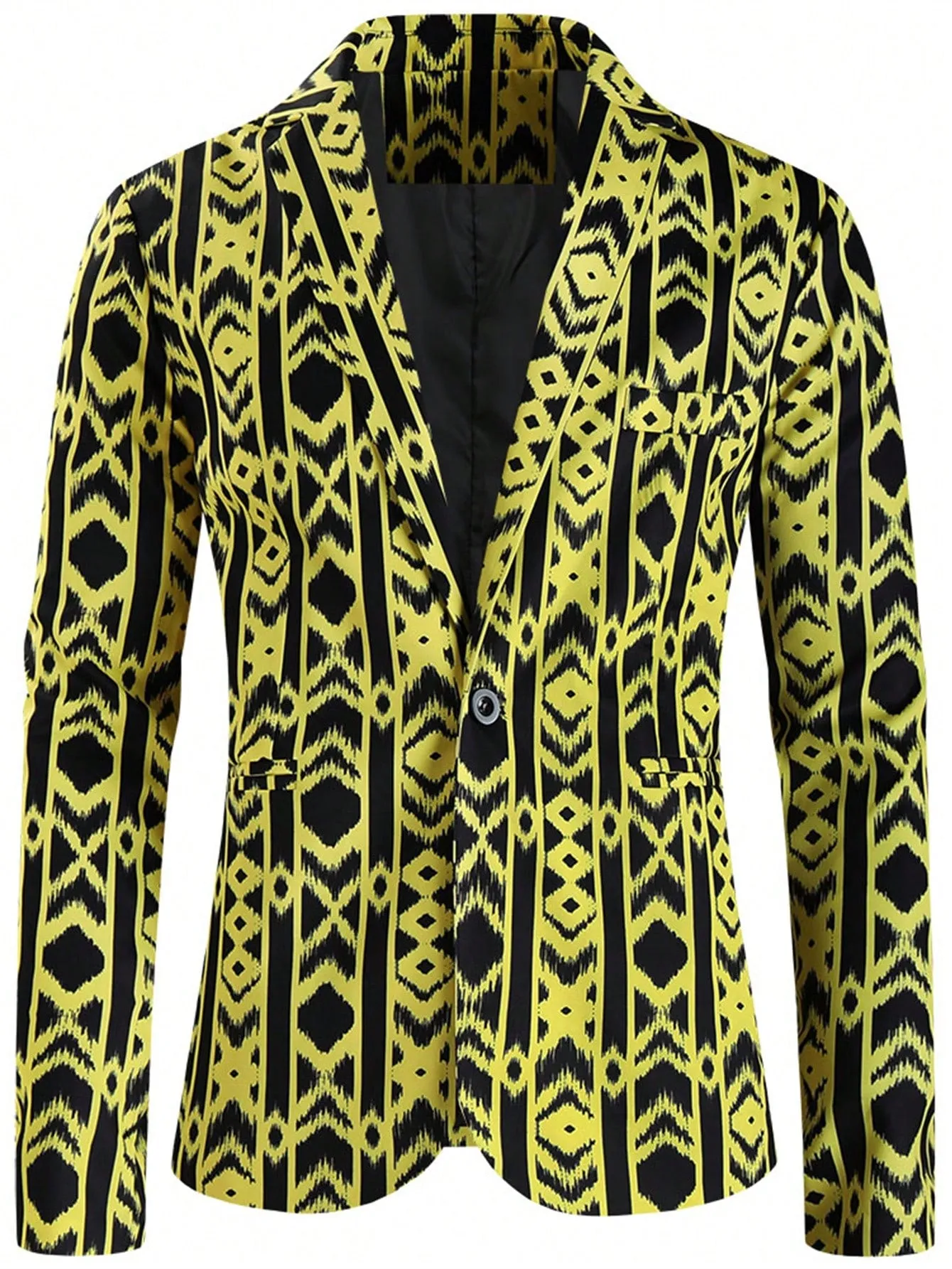 Geo Print Label Single Button Blazer