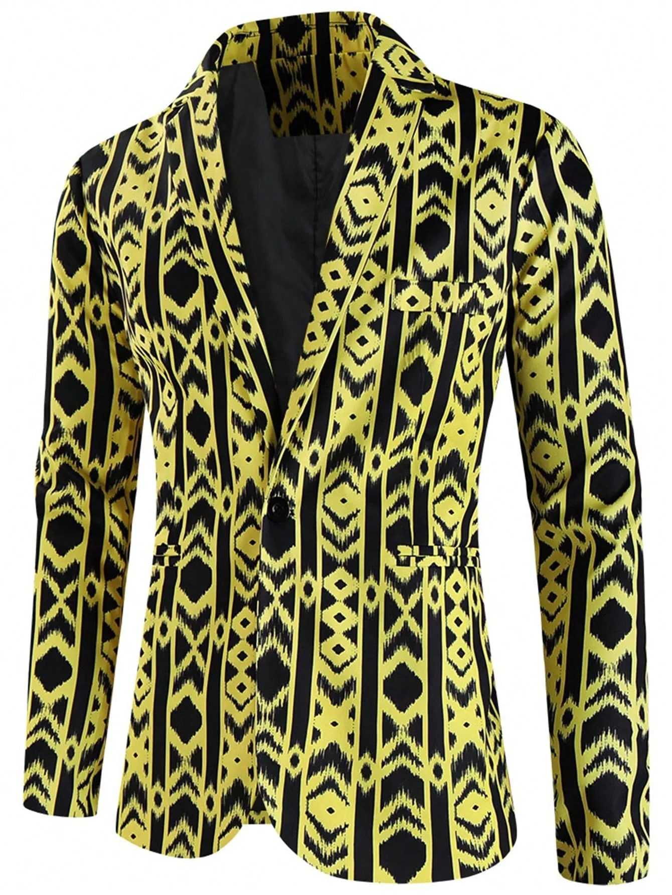 Geo Print Label Single Button Blazer