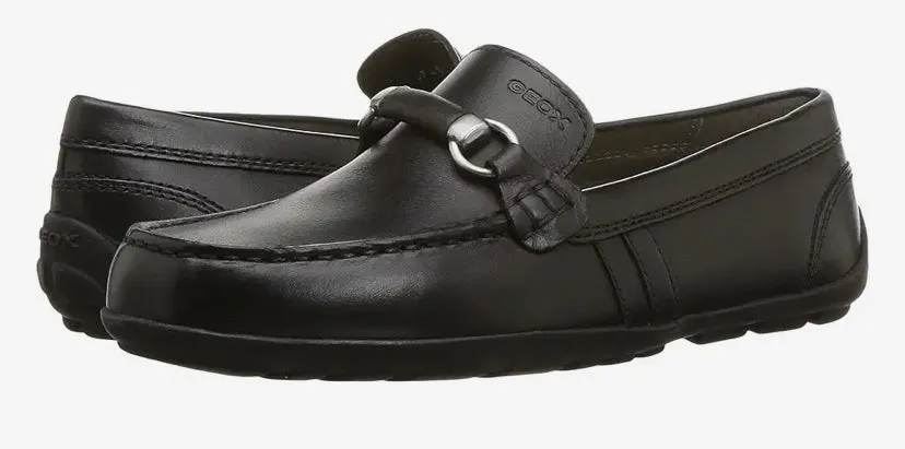 Geox Fast Black Leather Buckle Moccasin Loafer